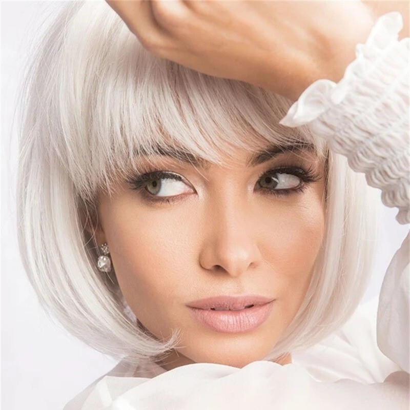 Women Short Synthetic Pixie Cut Wig for Daily Use Party Straight Beige White Wig