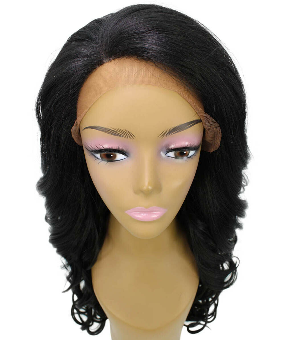 LUXLUXE Kendra Wavy 24.5″ Long 13×2.5 Hand-Tied Lace Front Wig, BLT- 0118,Black