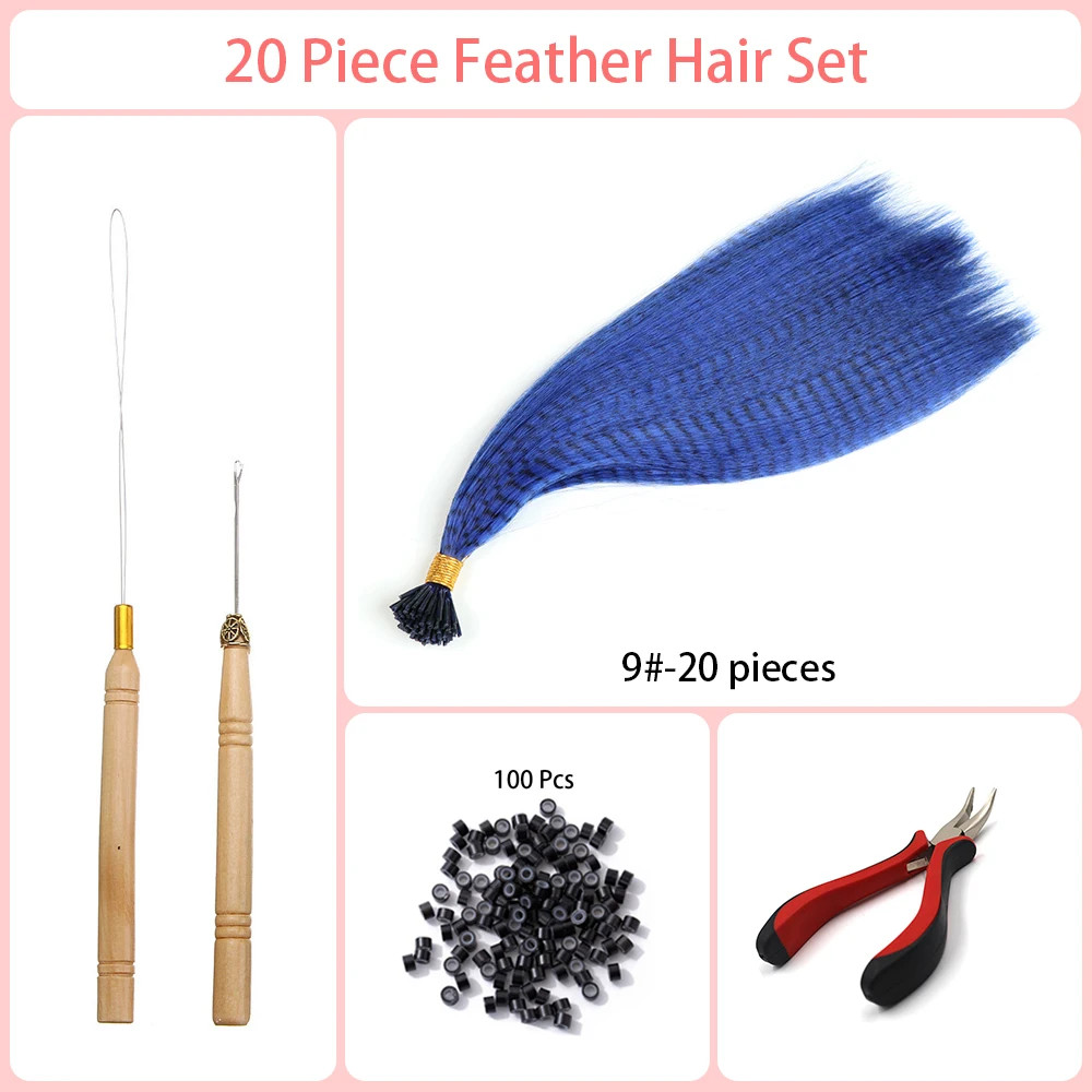 Heat Resistant Synthetic I-Tip Faux Feather Hair Extensions Pack For Women