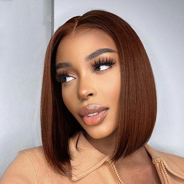 Replaceable Brown Human Hair Lace Front Wig Pre Cut Mixall Four-Piece Set Wigs
