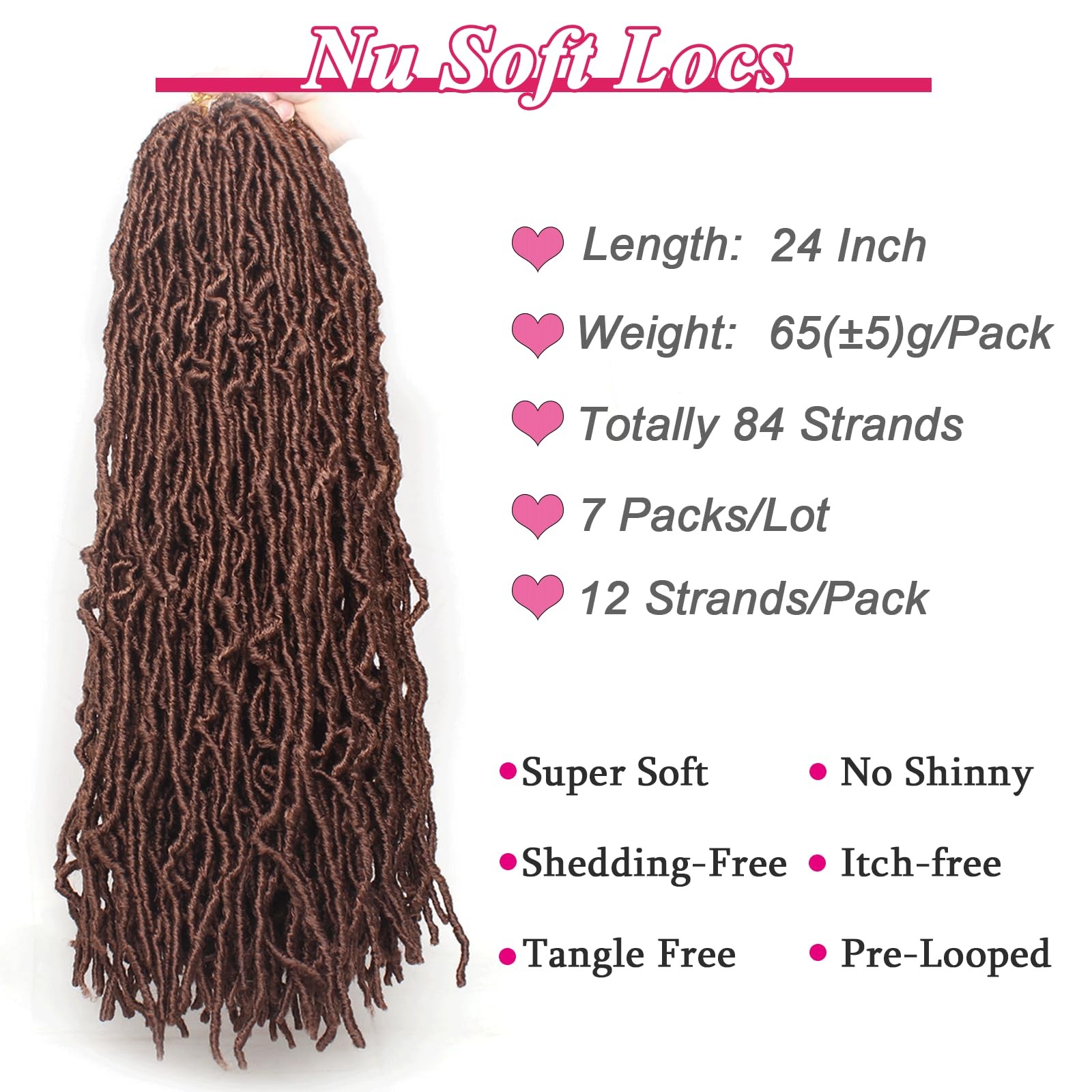 Leeven 24 Inch Goddess Soft Locs Crochet Hair 7 Packs Brown Pre-Looped Messy