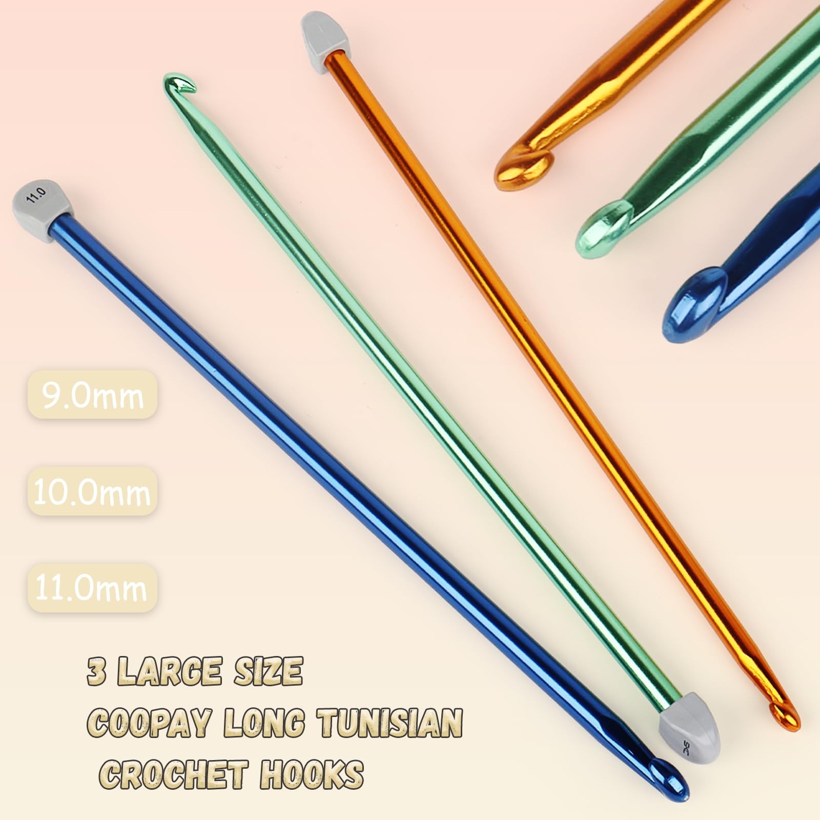 Coopay Tunisian Crochet Hook Set – 9mm 3 SIZE: 10mm 11mm, 3PCS: 9.0-11mm