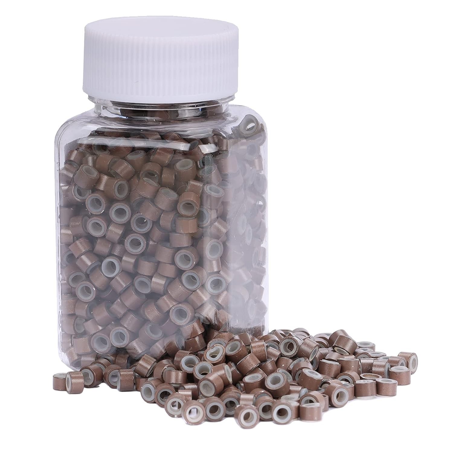 1000- Pack NIACONN 5mm Silicone-Lined Microlink Beads for Hair Extensions Brown
