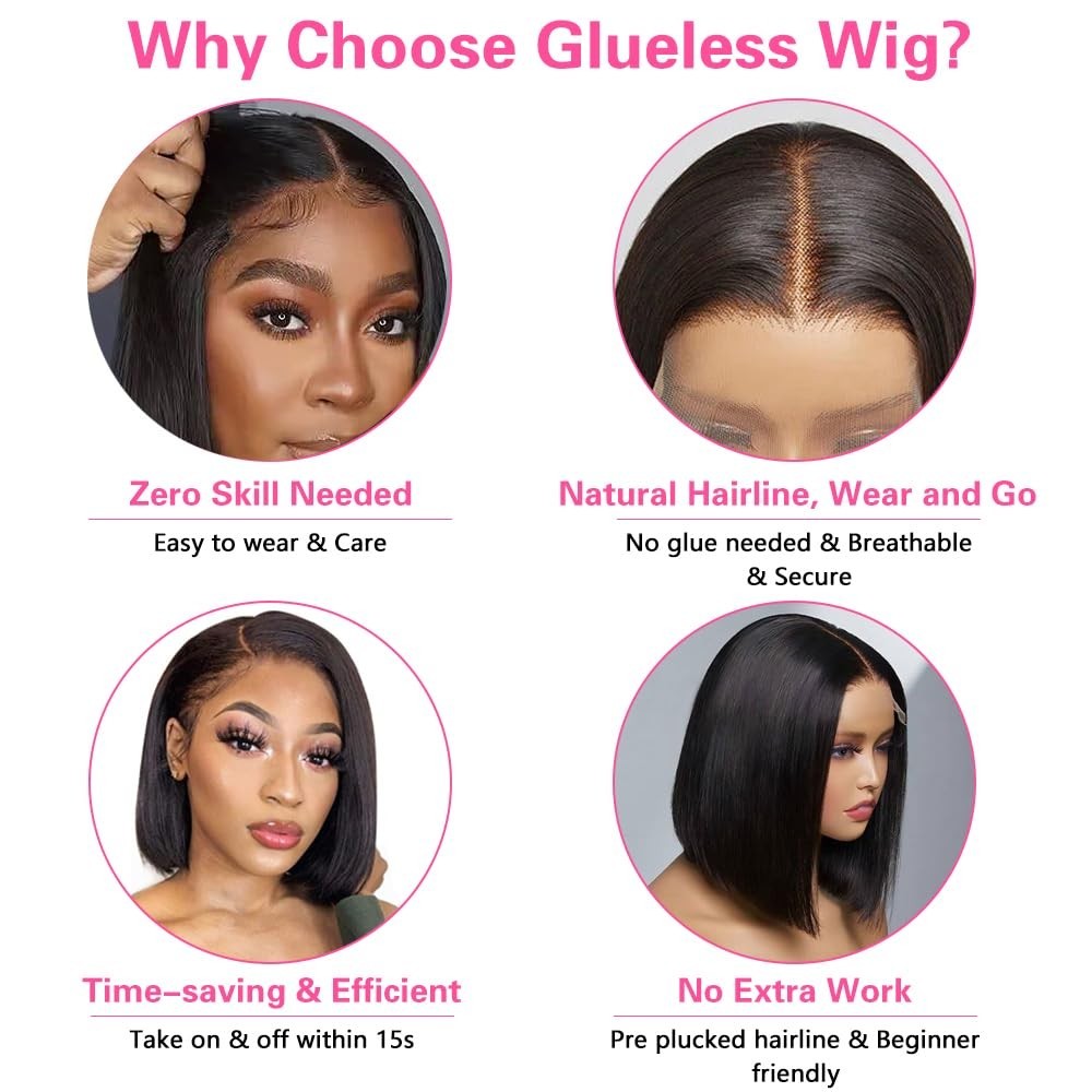 Bob Wig Straight Glueless Wigs Human Hair Pre Plucked Pre Cut 4×4 Lace Front Wig