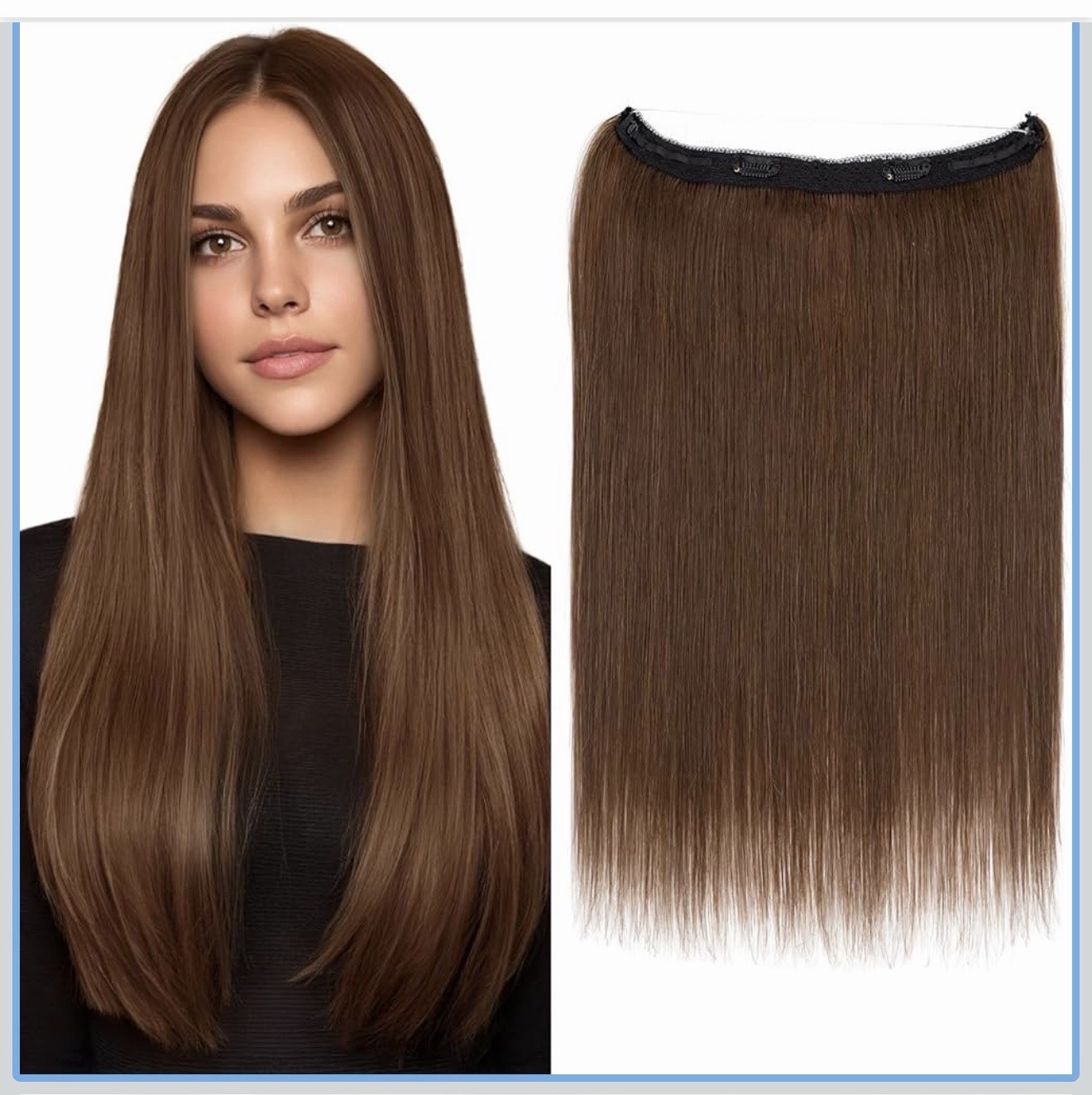 MY-LADY Medium Brown 18 Inch Straight Human Hair Halo Extensions Clip-In Beauty