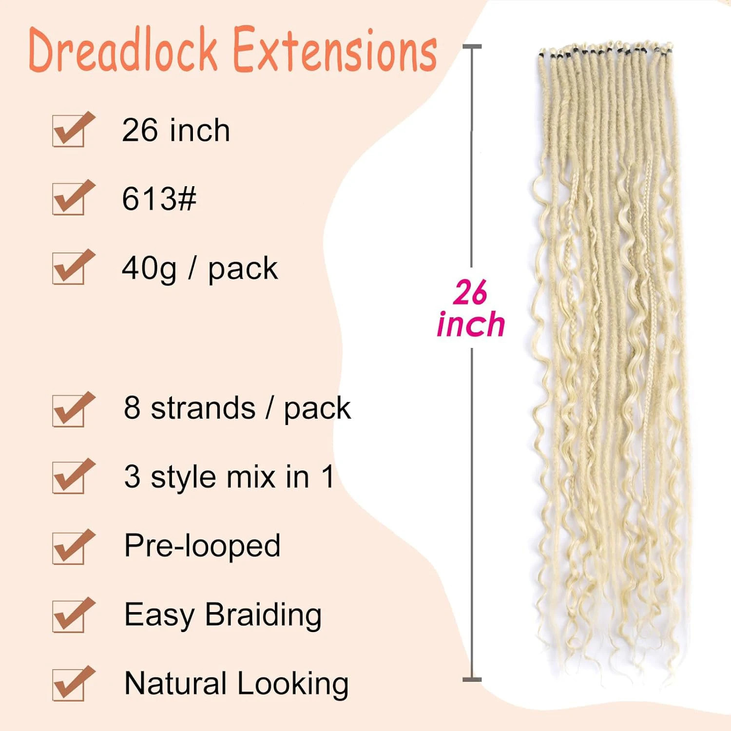 Hippie Style 3 In 1 Mixed Single End Dreadlocks 24 Inch 8 Strands Synthetic