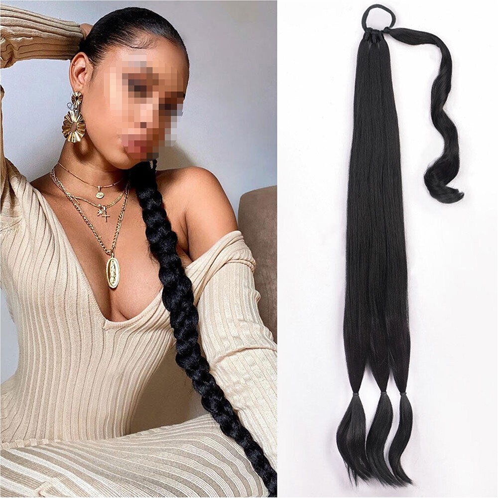 1PC Long Braided Ponytail Extension with Hair Tie Straight Wrap Around Hair US