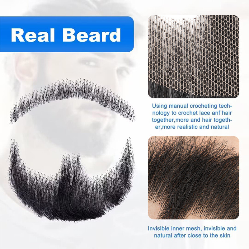 Fake Beard Human Hair Realistic Mustache Invisible Facial Hair Goatee Lace Beard