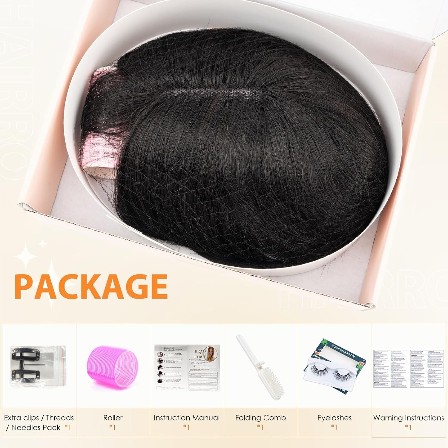Hairro Human Hair Topper Wispy Air Bangs 3D Cover 12 Inch 41g #1B Natural Black