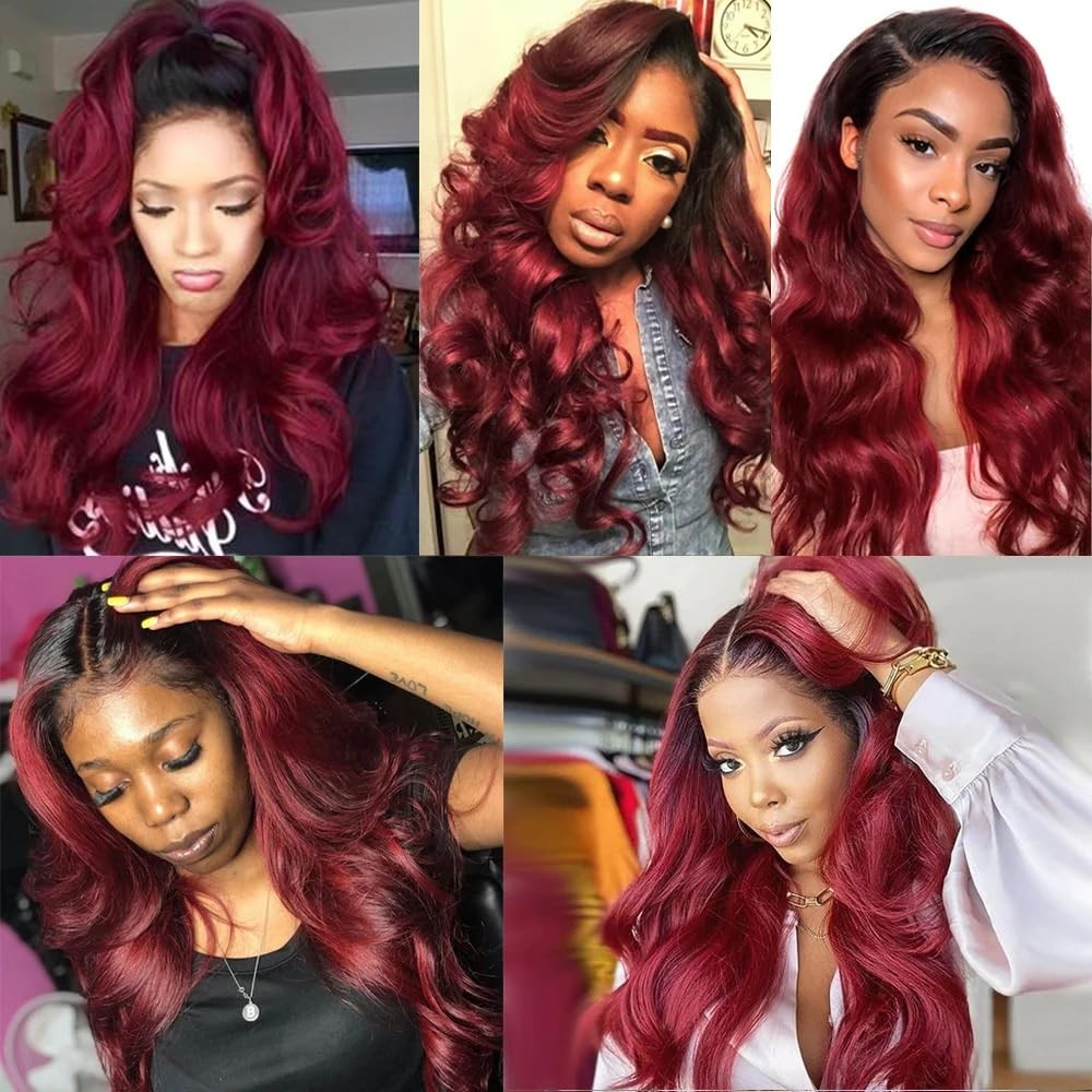 Niciitysi Ombre Two Tone Black And Burgundy Bundles Color 1B99J Body Wave Human
