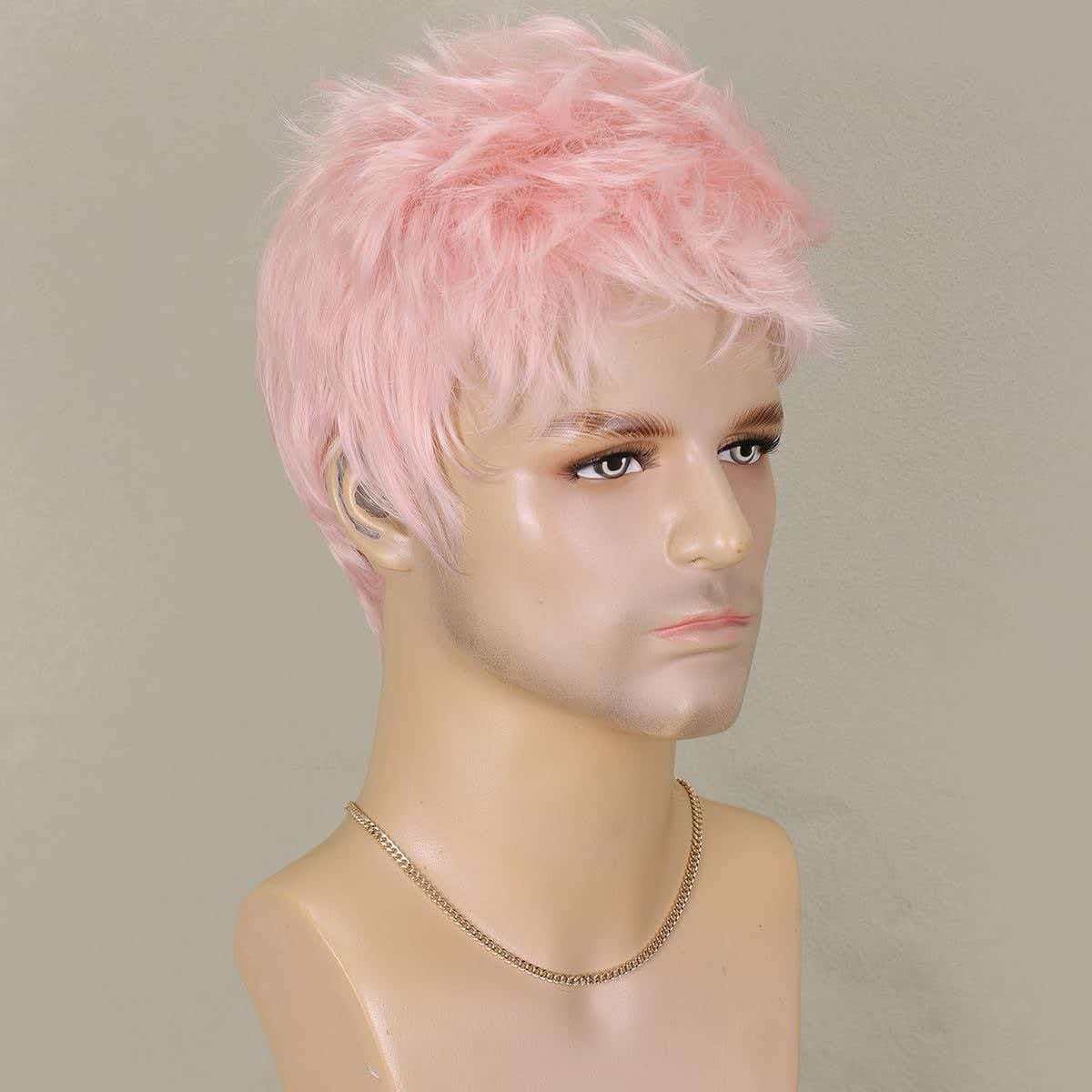 Unisex 6in Short Pink Wig Heat Resistant Synthetic Halloween Cosplay Party