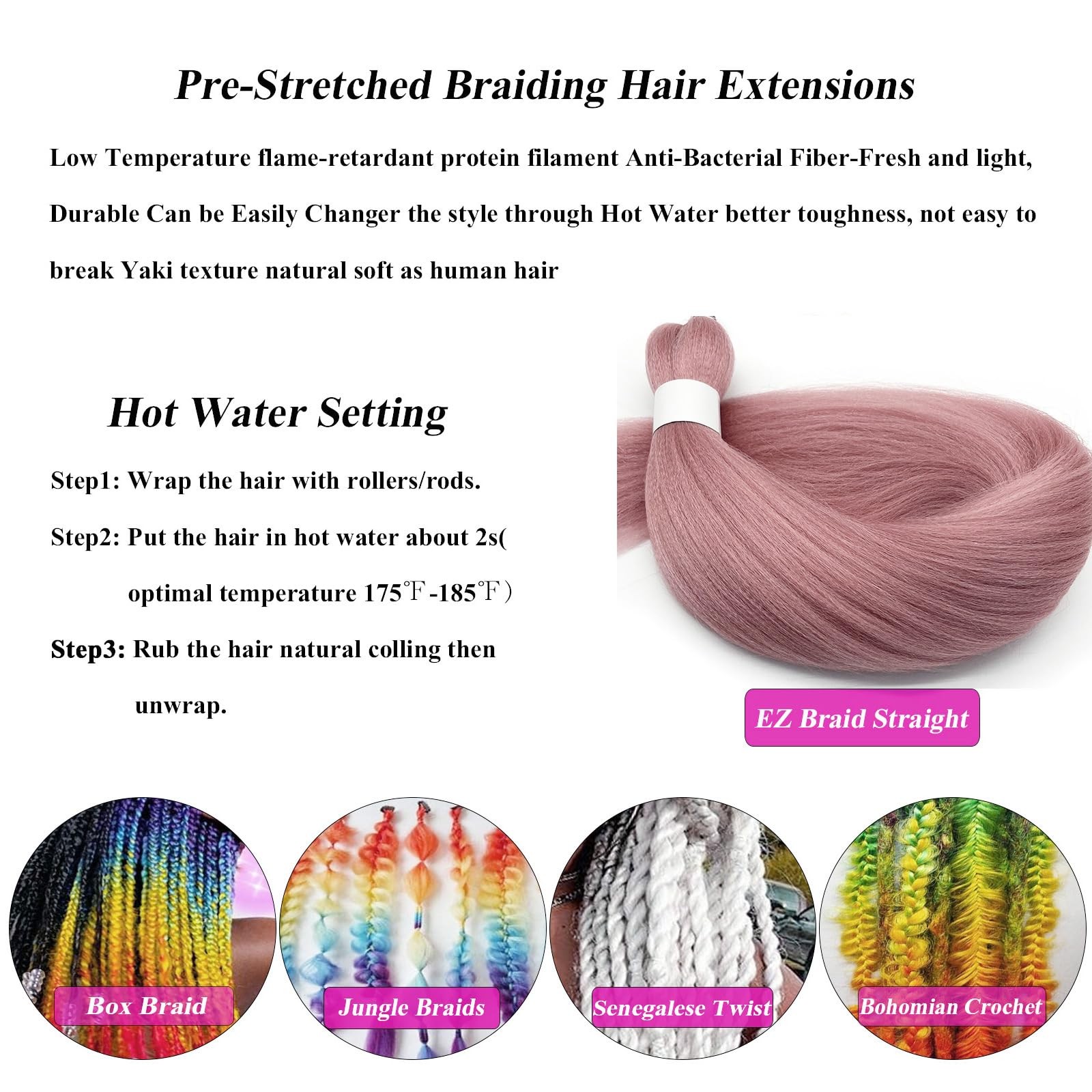 Ai Yuchen 30″ Pre-Stretched Braiding Hair Rose Gold Pink 6 Bundles
