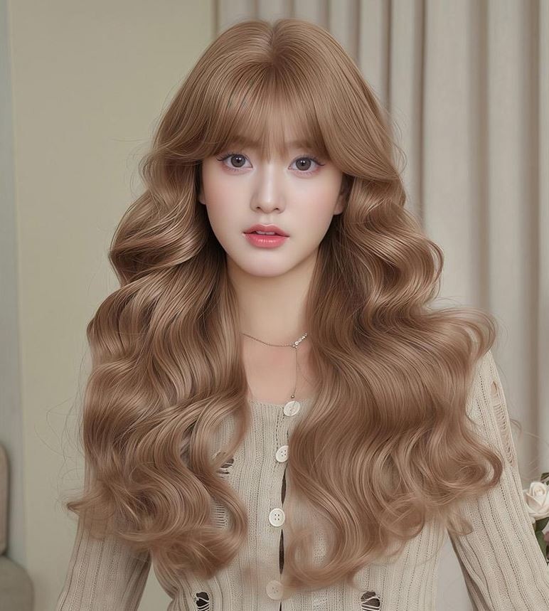 Women’s Long Wave Wig 75cm Pink Gold Full Curly Wig Cosplay Party Hair