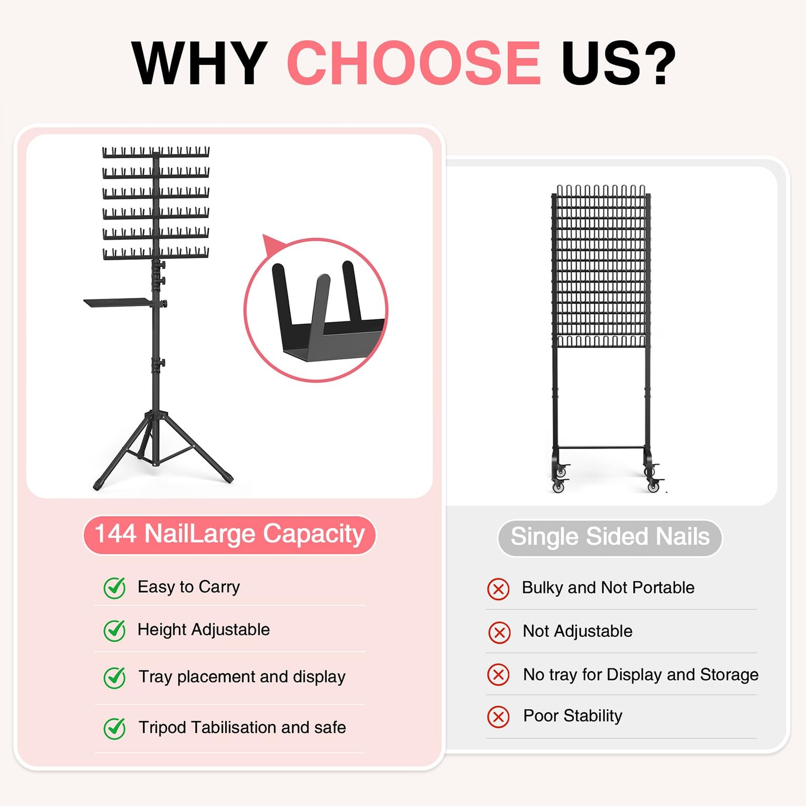 Braiding Hair Rack with Tray, 2-sided 144 Pegs, Heavy Duty Braiding Rack Stan…