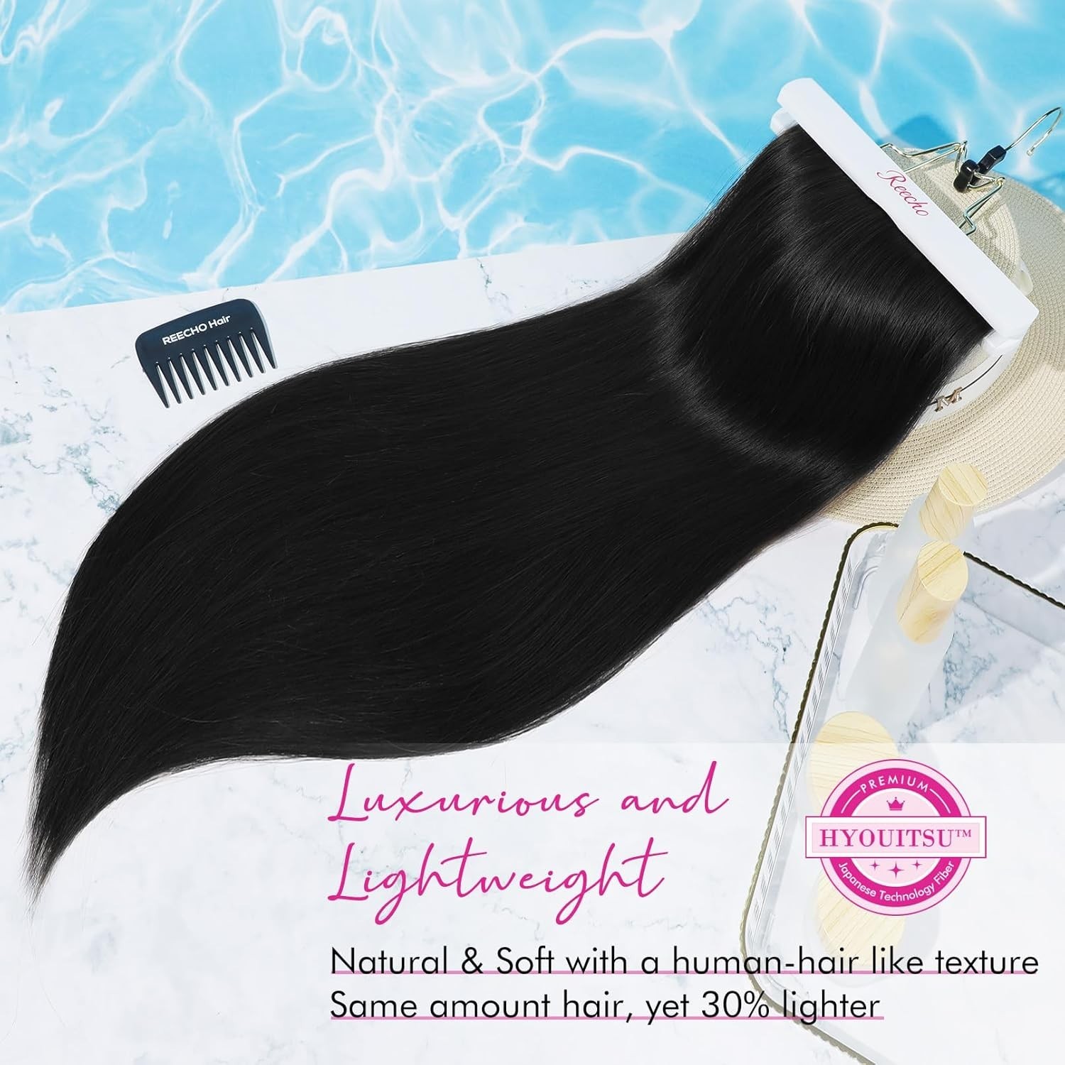 Thick & Long 28” Clip-In Hair Extensions – Heat Resistant Natural Black