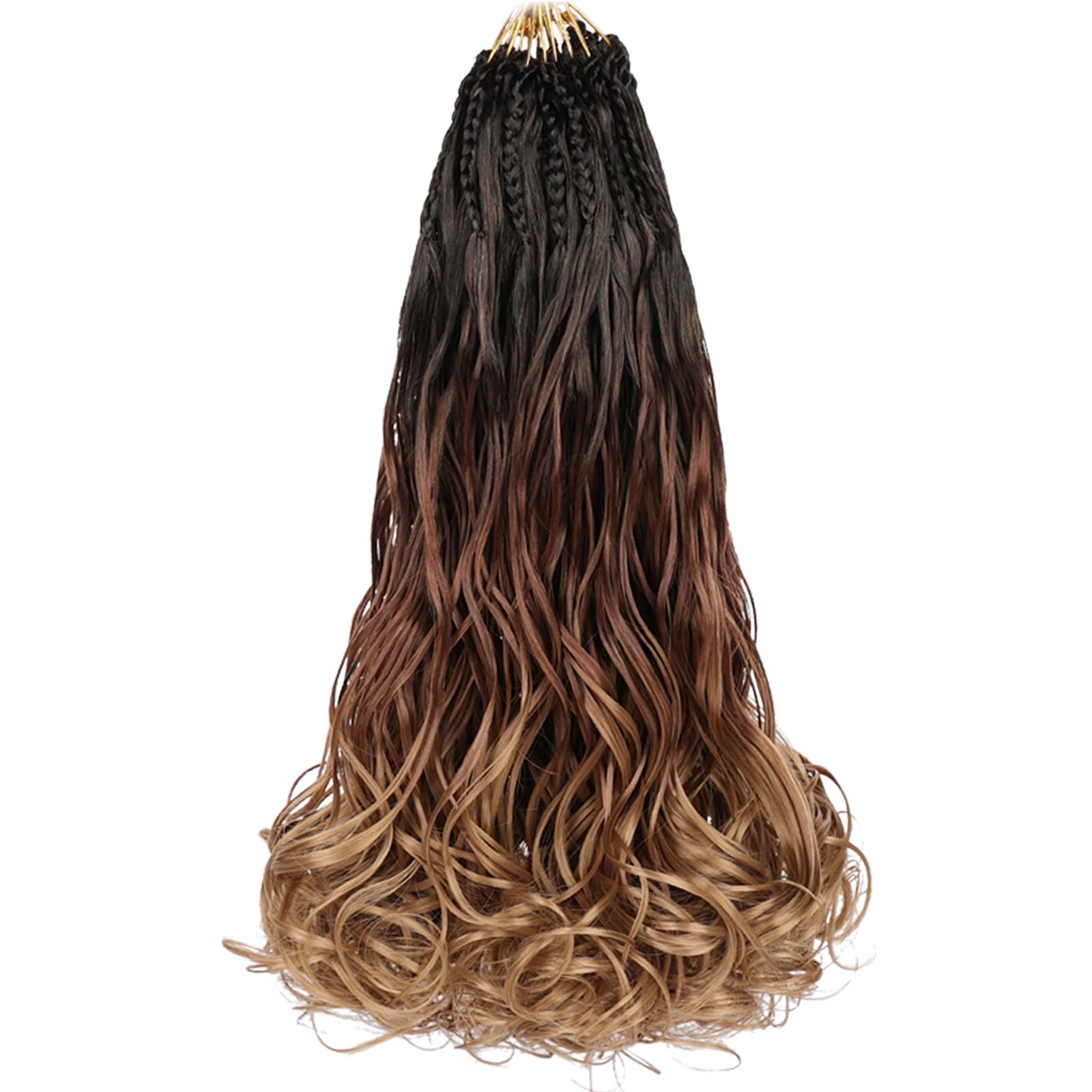 Leeven Boho French Curl Crochet Braids 14 Inch 8 Packs Ombre Brown To Honey