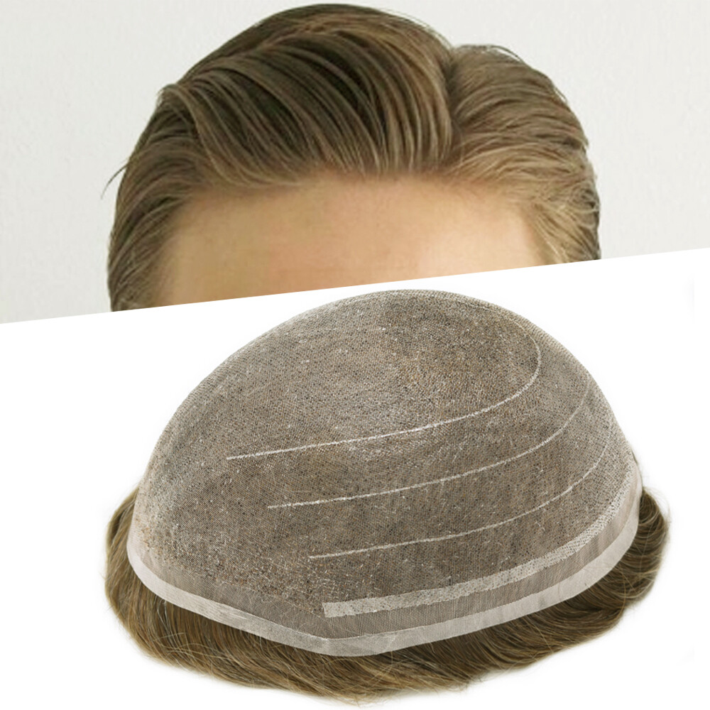 Mens Toupee Hairpiece Swiss Welded Mono Lace Wig for Men Hair System Replacement