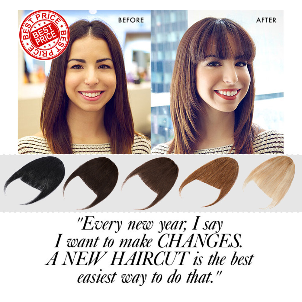 Real 100% Human Hair Bangs Extensions Clip In Thick Fringed Hairpiece Neat Front