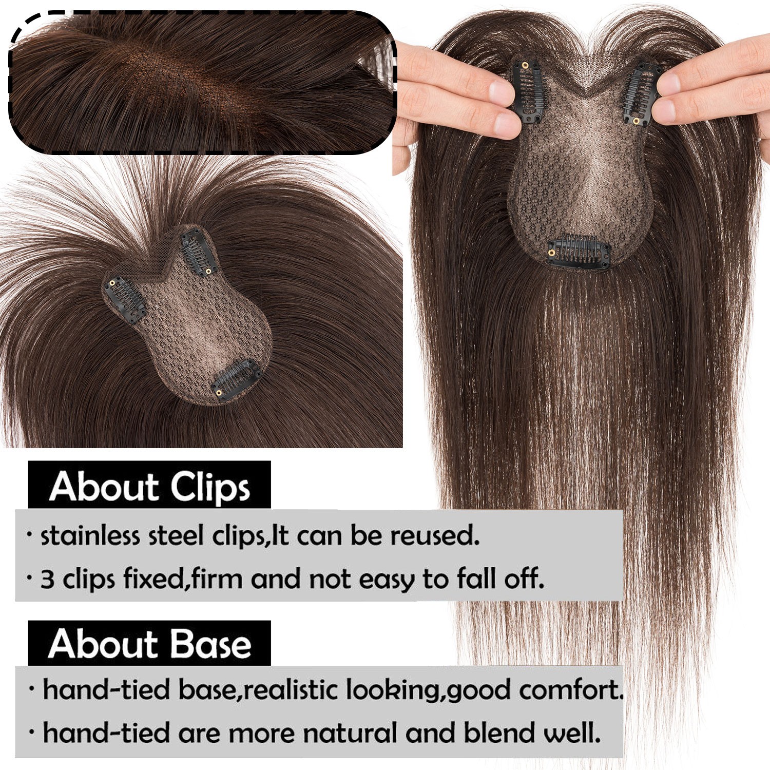 Highlight Clip in Women Lace Topper 100% Remy Human Hair Top Toupee Hairpiece US