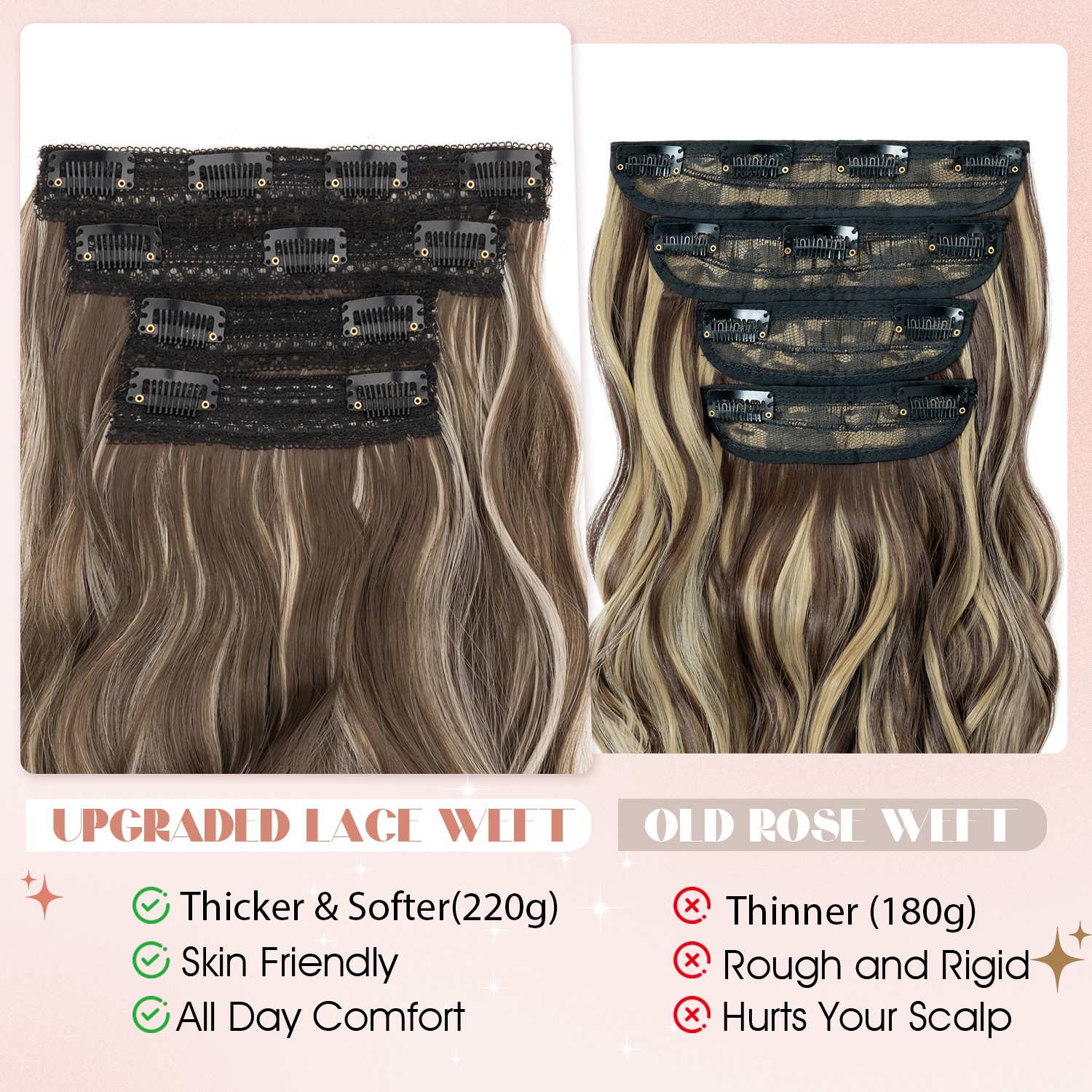 THICK Clip in Hair Extensions 4 Pcs Thick Double Lace Weft Long Wavy Soft Silky