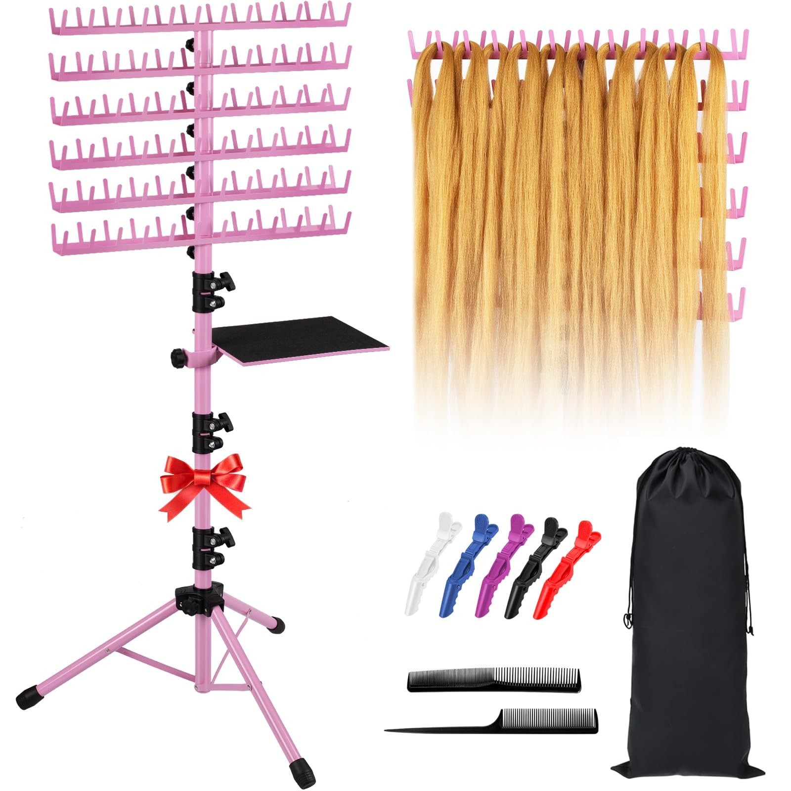 Klvied Braiding Hair Rack Standing 144 Pegs, Heavy Duty Hair Racks for Braide…