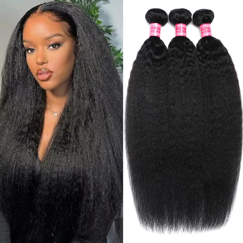 Aelinsi 12A Human Hair Kinky Straight Bundles 14 16 18 Inch 100 Unprocessed