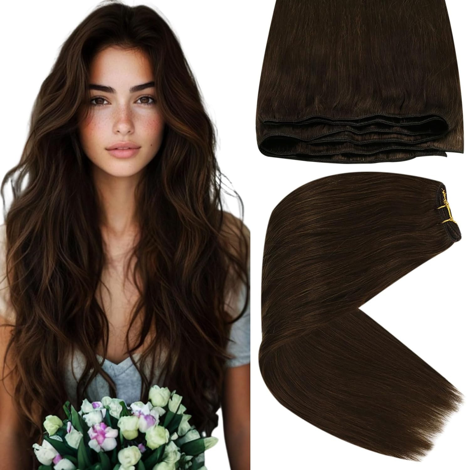 Double Weft Human Hair Extensions Sew In Weave European Remy Hair Thick Bundle