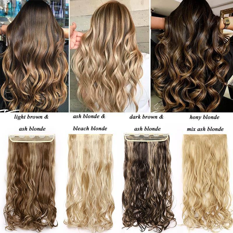 Real Thick Long Wavy Clip in Hair Extensions Full Head Blonde Straight For Human