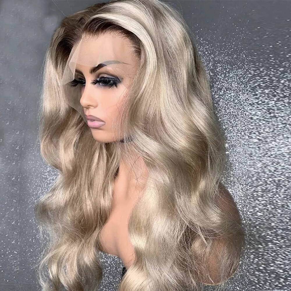 Dark Brown Ombre Ash Blonde 13×4 Lace Front Human Hair Wigs for Women Body Wave