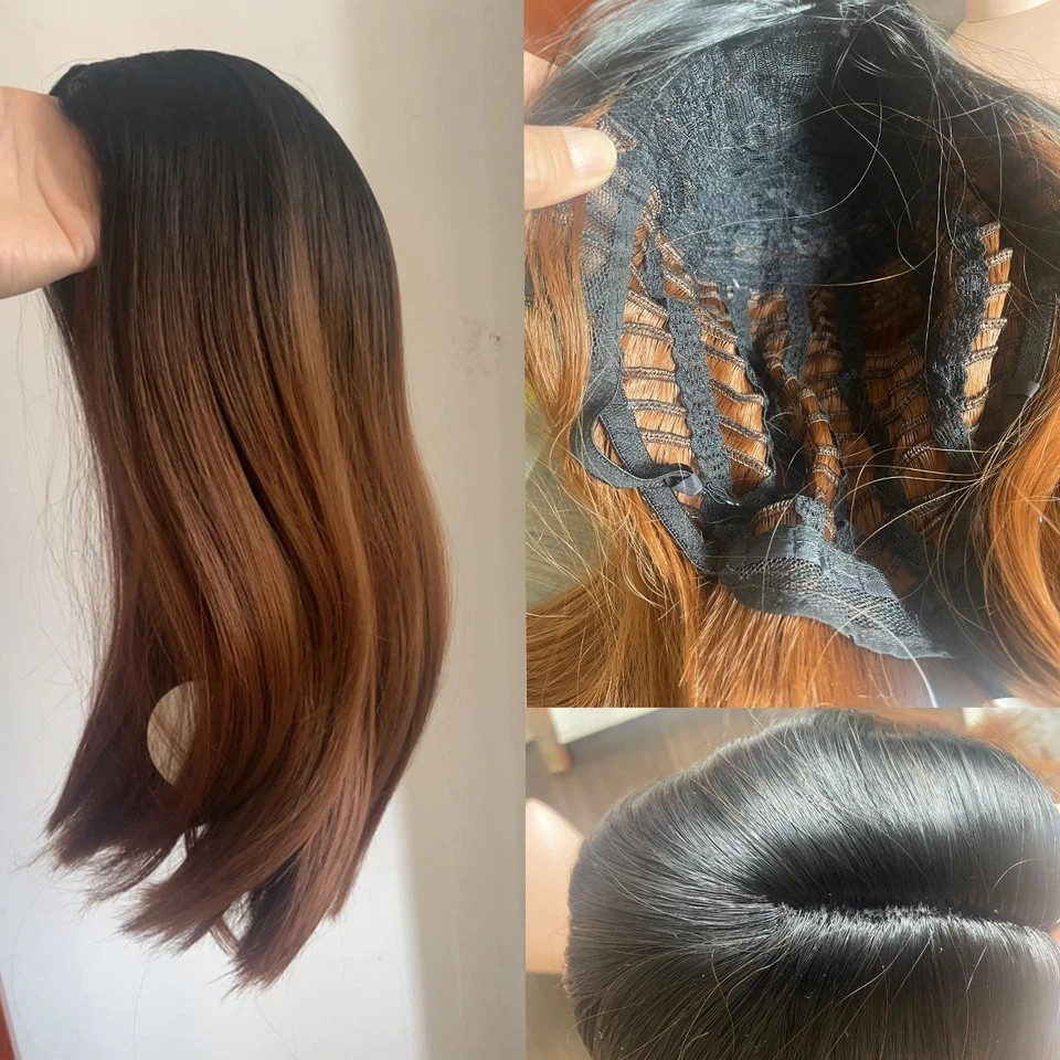 Black Root Ombre Brown Bob Wig, Middle Part Silky Straight Synthetic Wig for Lad