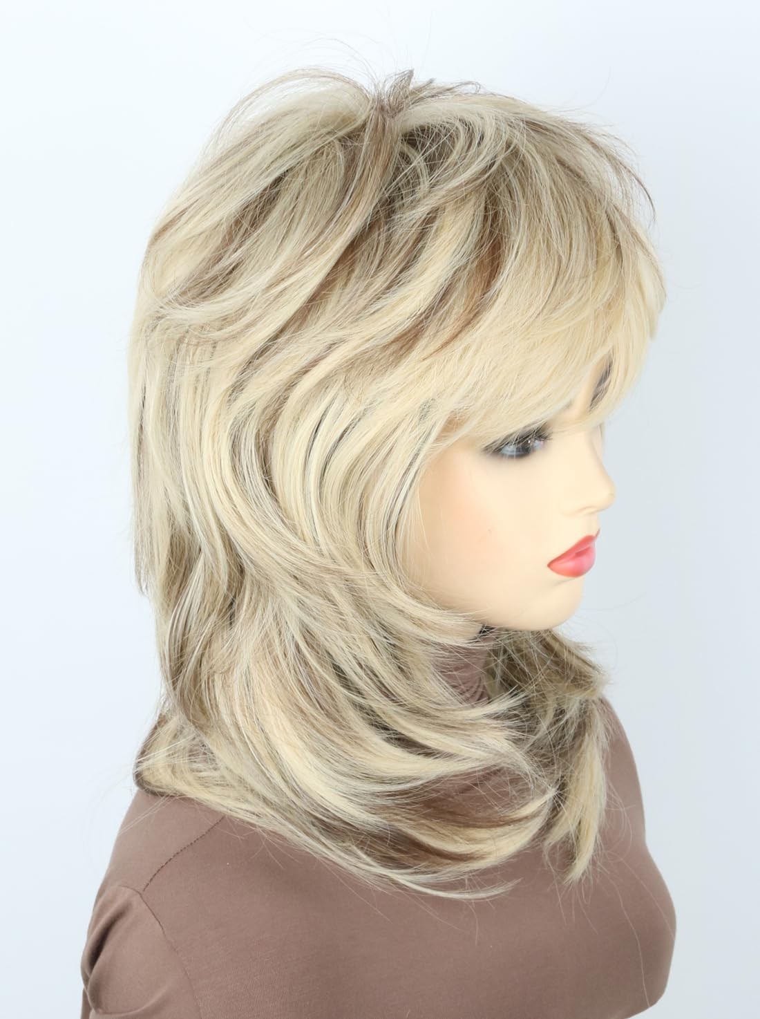 Women 70s 80s Disco Rock Mullet Wig Layered Fluffy Blonde Mixed Brown Hallowe…