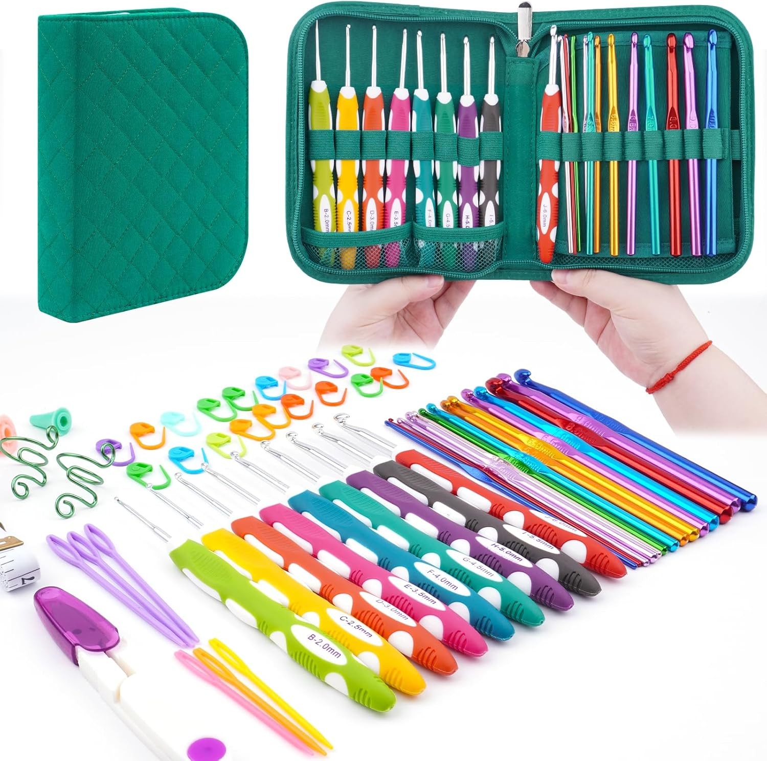 Hobekoee 23 Sizes Crochet Hooks Set with Case,2mm-10mm 2mm-10mm, Green