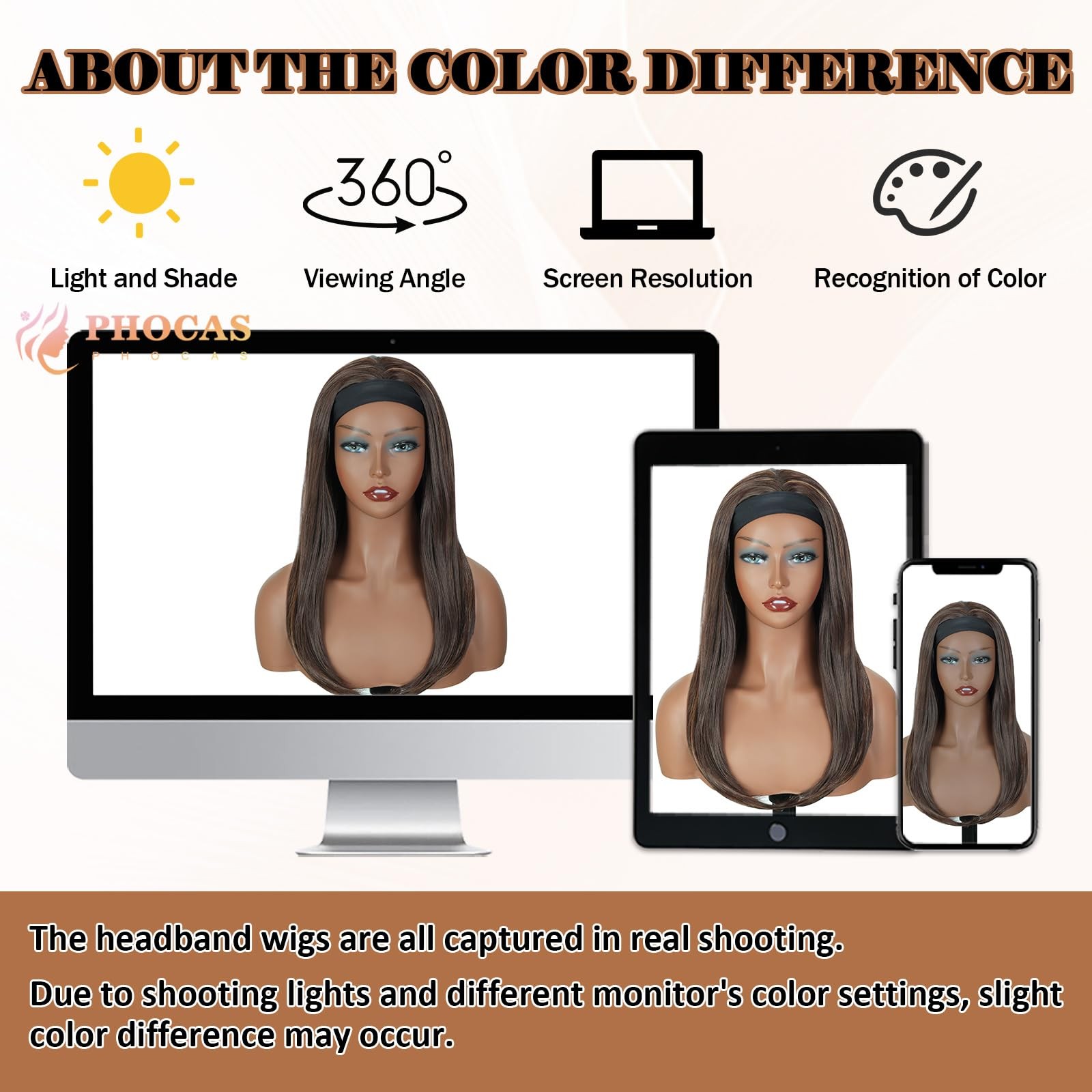 18″ Long Highlight Brown Headband Wigs for Dark Brown Headband with Highlight…