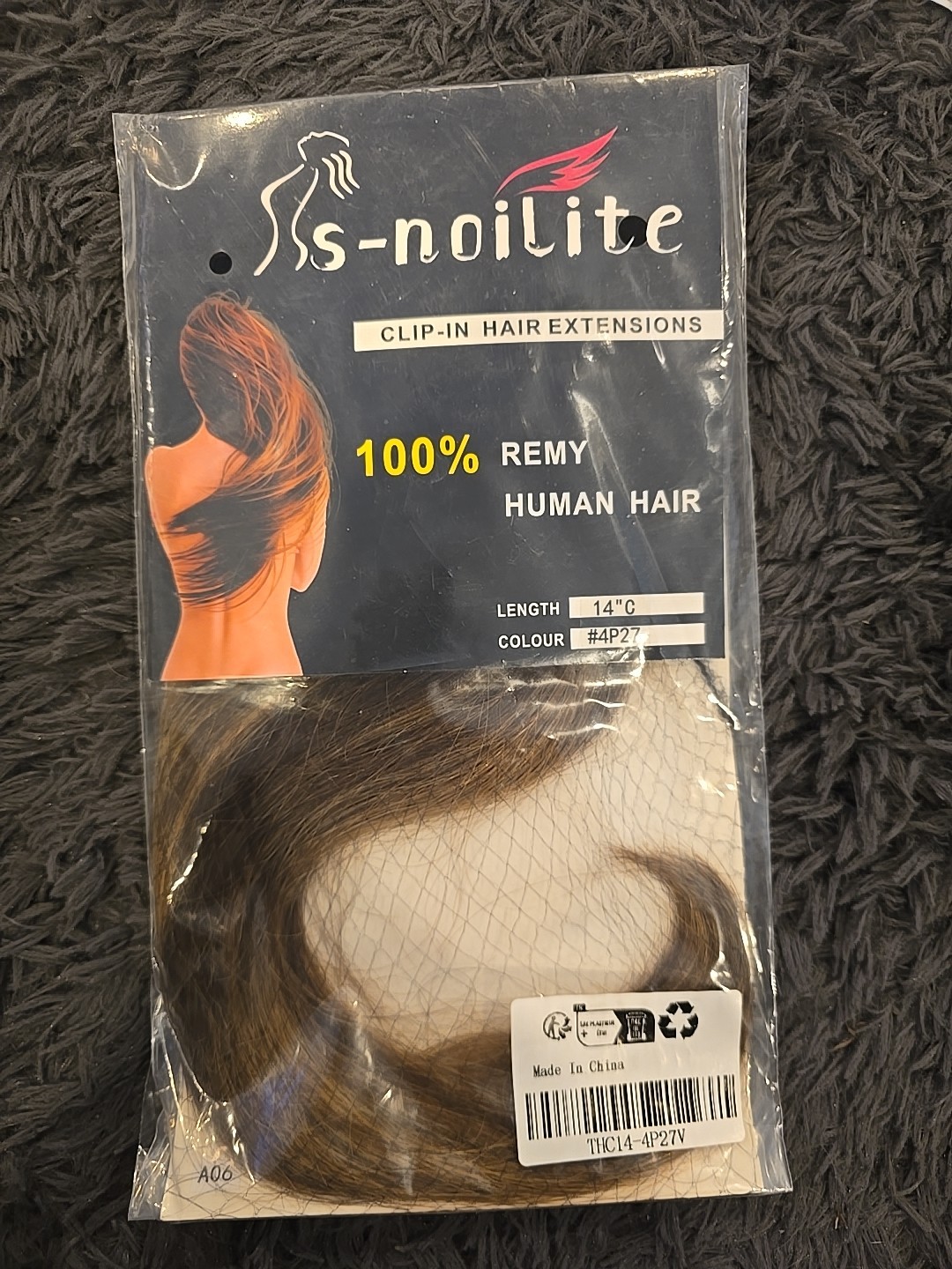 9754 S-nolite 14“ C COLOR 4P27 clip-in 100% REMY human hair extensions-NIB