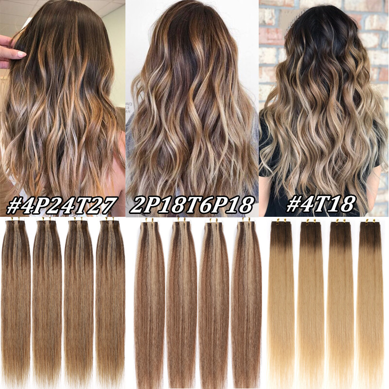 Russian 100% Remy Tape In Real Human Hair Extension Skin Weft 10 20PCS Highlight