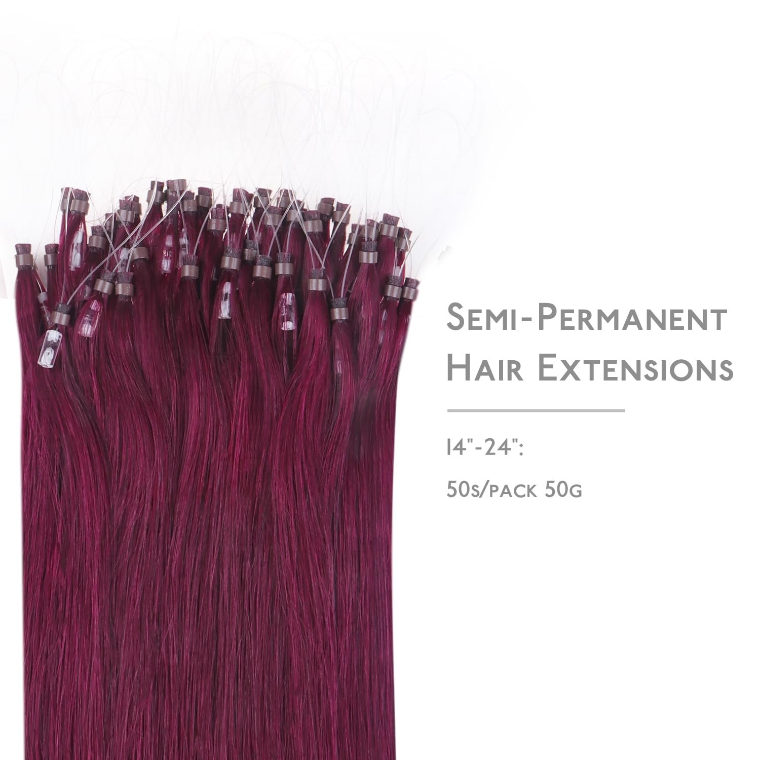 Wennalife Microlink Hair Extensions Human Hair 50G 50S 24 Inch Light Burgundy