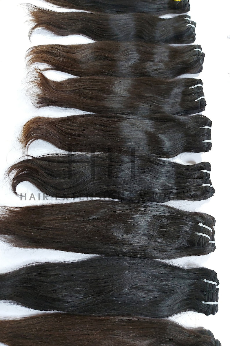 16 inch Indian Straight Human Hair Extensions, Raw unprocessed machine weft