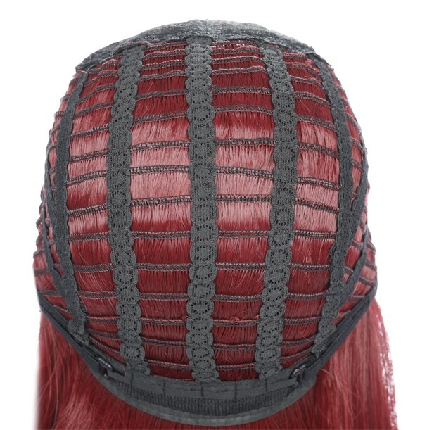 21in Wine Red High Temperature Fiber Hair Wigs With Bangs Women Hairpieces Beaut