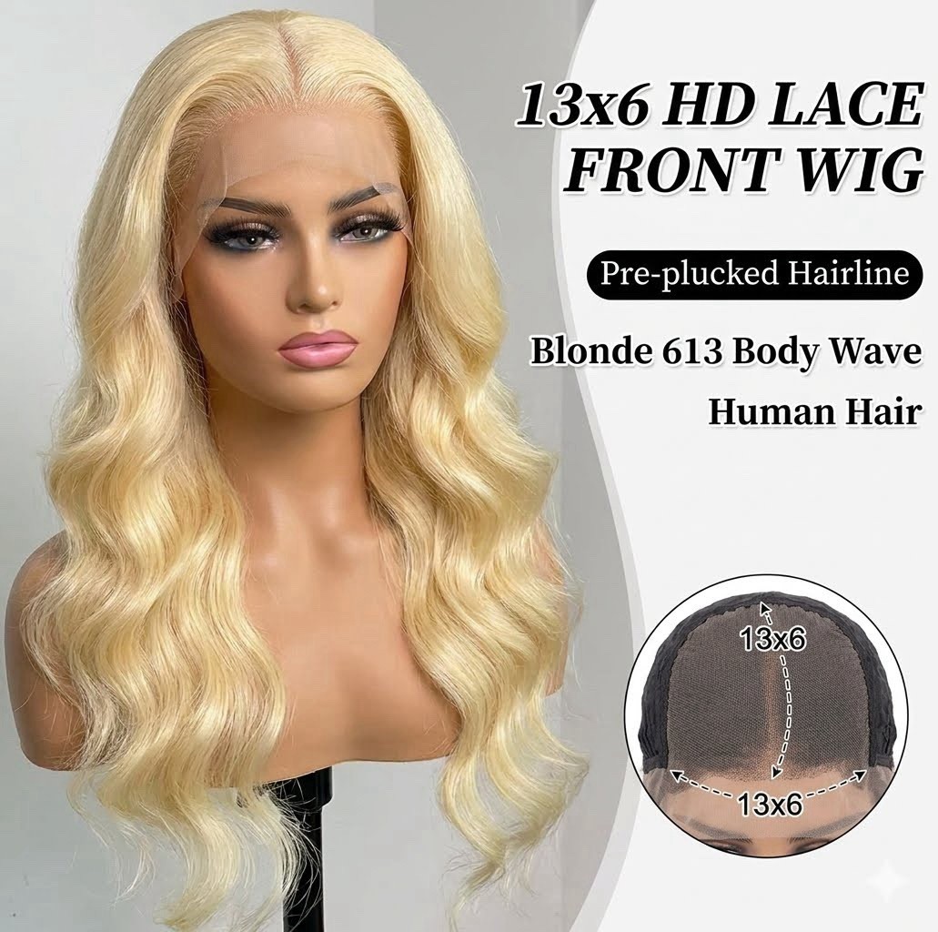 New 13×6 HD Lace Front Wig – 613 Blonde Human Hair Body Wave (20 Inch)