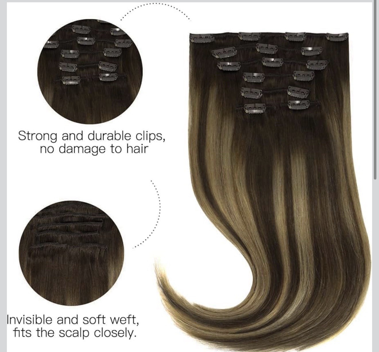 HOTBANANA Balayage Human Hair Extensions Natural Black to Light Blonde 18in 7pc