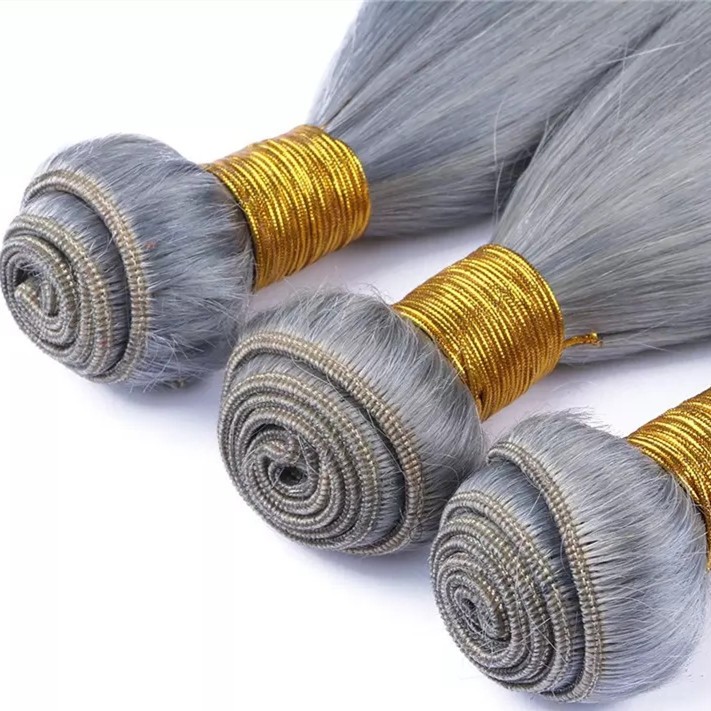 3bundles silvery grey hair bundles grey hair silk straight human hair extension