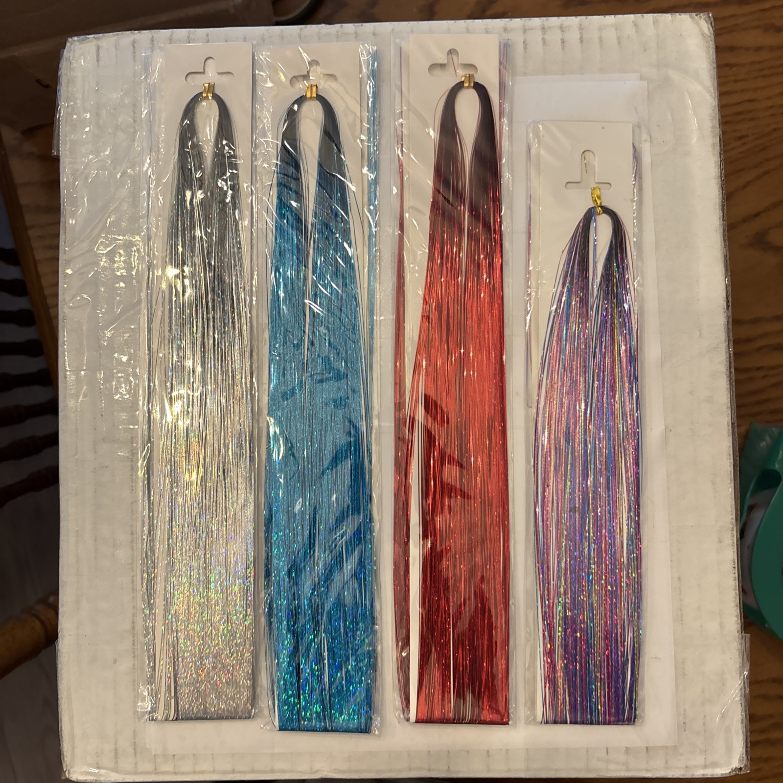 14 Pack Mixed Colors Hair Tinsel Kit with Tools 36-44 Inch Fairy Hair Extensions