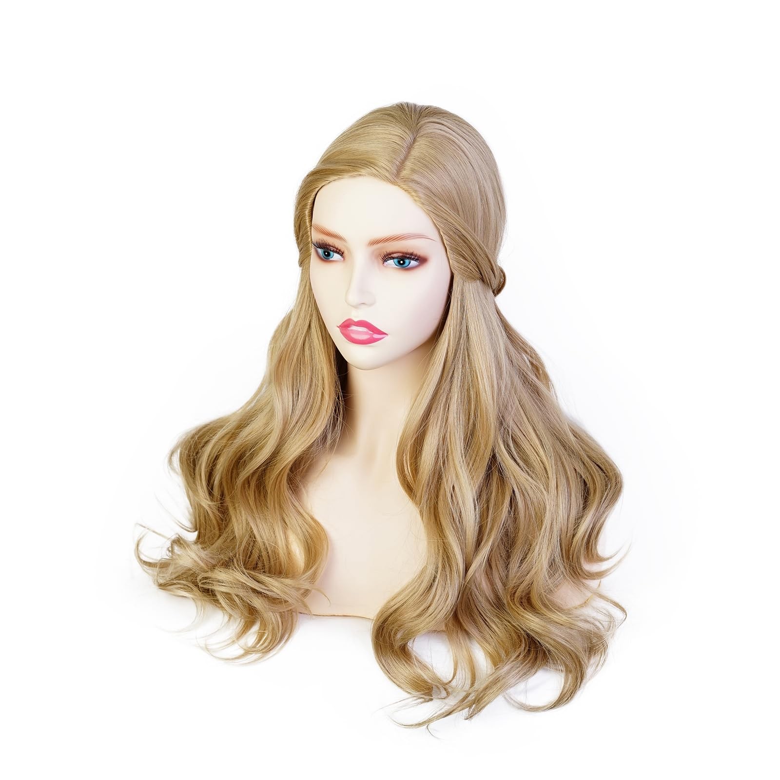 28inch Princess Long Wave Natural Platinum Blonde Wig for Women Halloween Cos…