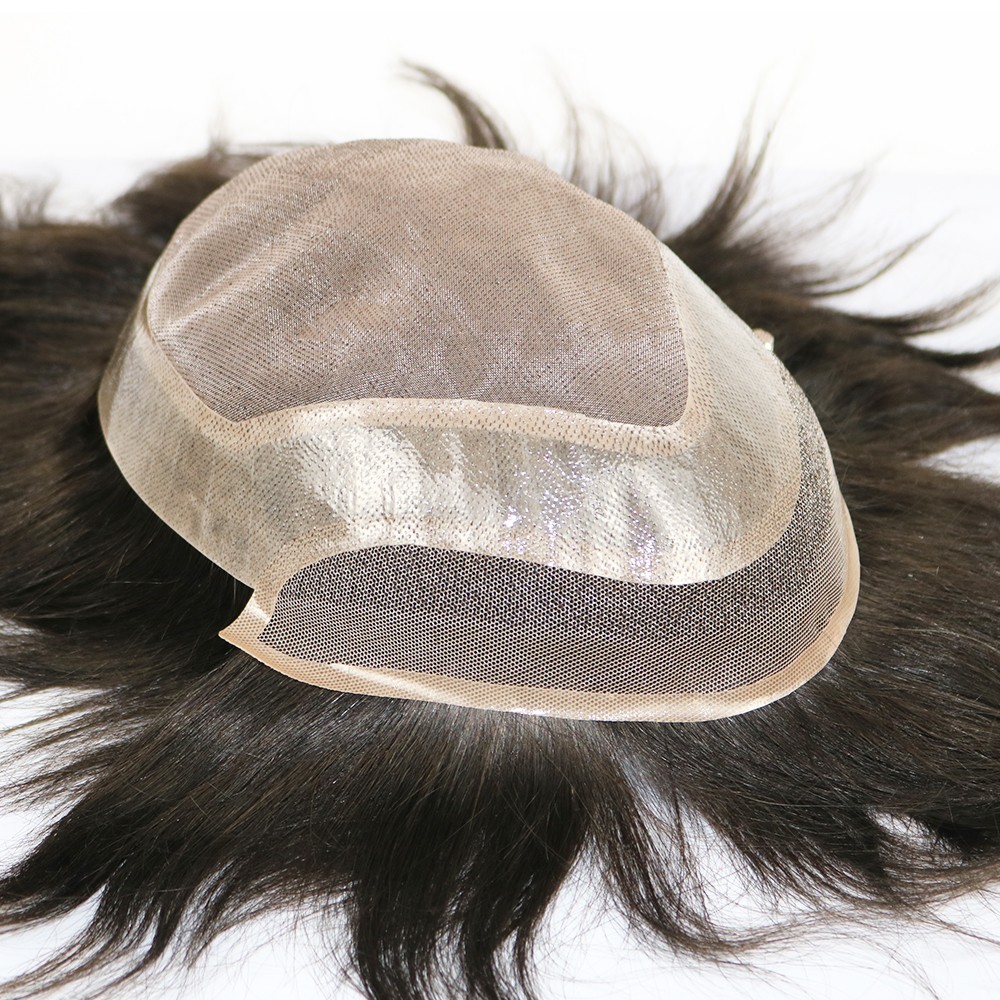 Human Hair Men Toupee Mono Base with Lace Front Hair Units Replacement System