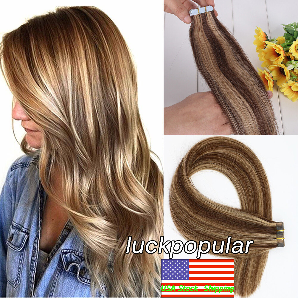 Reusable Seamless Hair Extensions Adhesive Tape in Skin Weft Remy Human Hair 12A