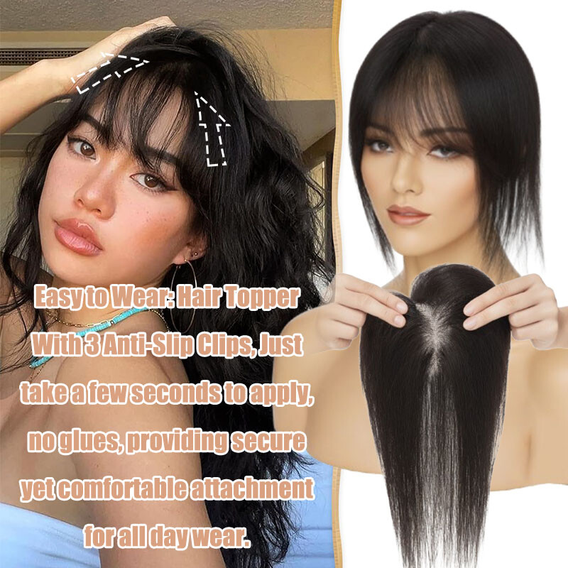 100% Remy Human Hair Topper Clip In Top Full Lace Base MONO Toupee Hairpiece US
