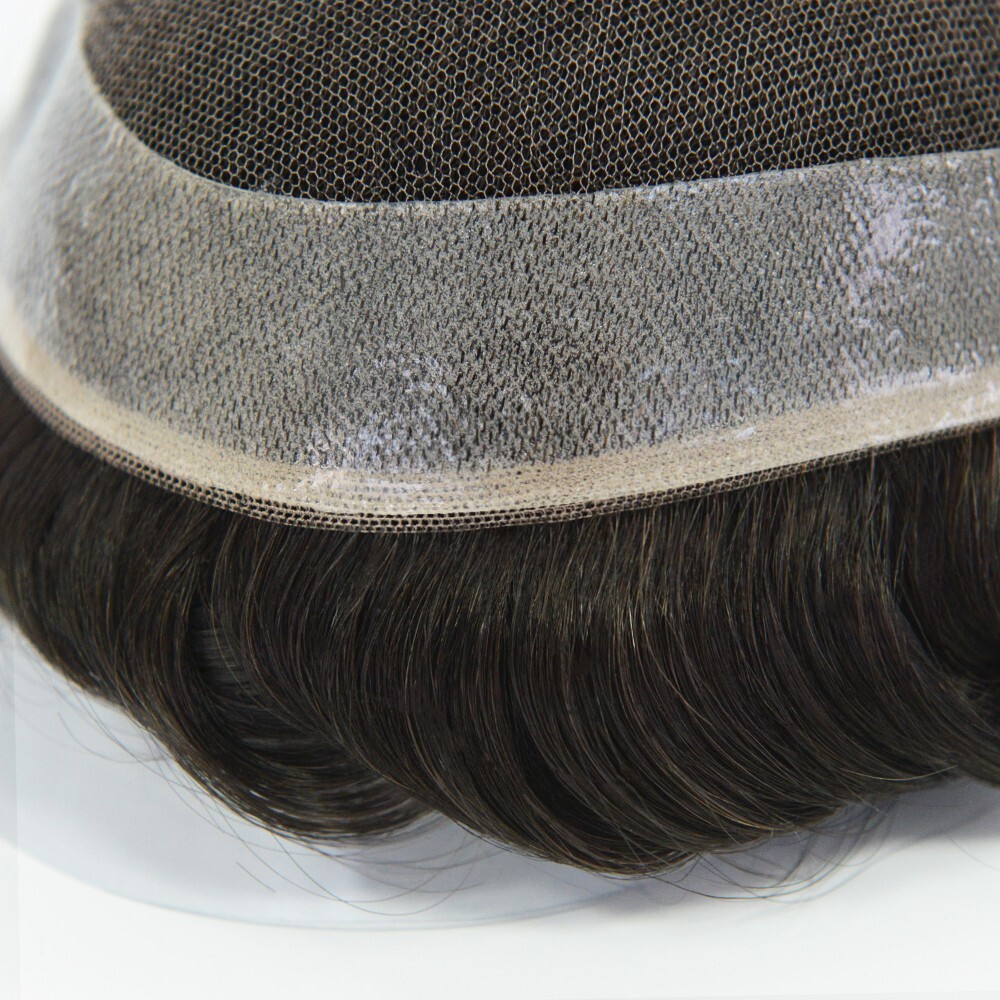 Toupee For Men Lace Indian Human Hair Replecement System Poly Coating Hairpieces