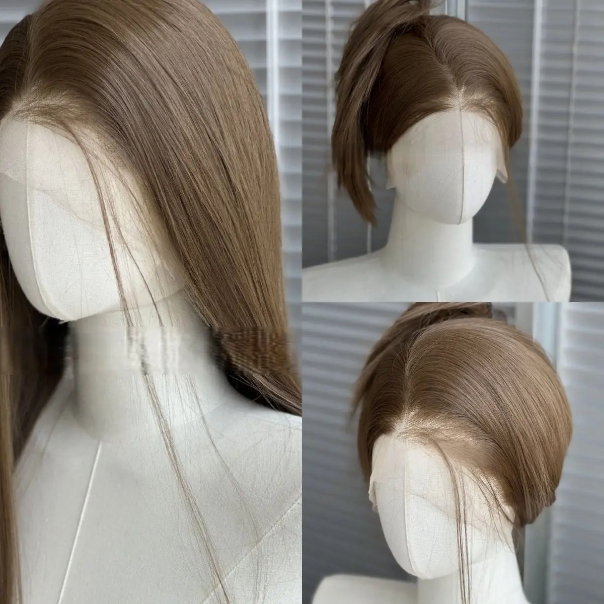 Heat Resistant Hair Long Straight Lace Frontal Wigs Brown Natural Pre Plucked