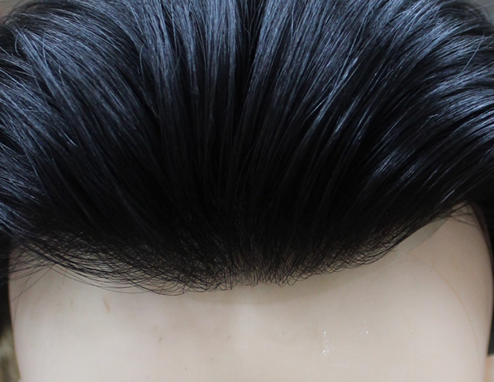 Handcrafted invisible Mens Toupee Hairpiece, front french lace, 0.1mm thin silk