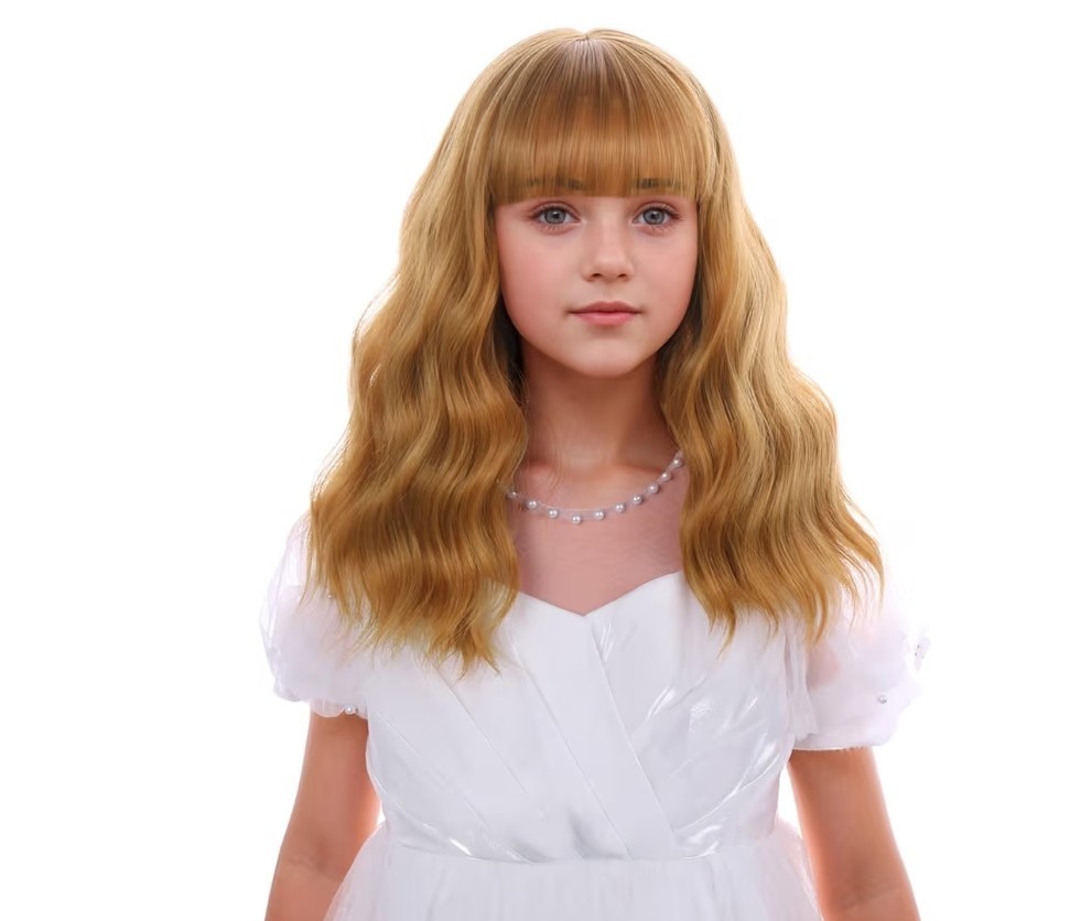 Child’s/Girls/Petite Strawberry Blonde Short Wavy Wig with Bangs Heat Resistant